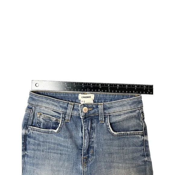 L’Agence Jeans Audrina Size 25 Blue Destructed Knee Crop Straight Leg Denim - Picture 7 of 11